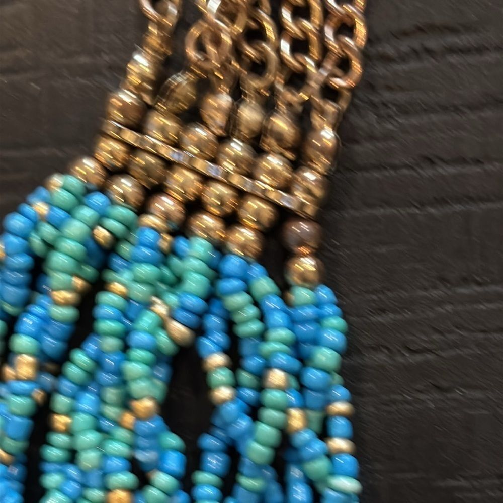 Talbots Turquoise Necklace Seedbead Gold Tone Multi Strand Boho - Picture 3 of 9